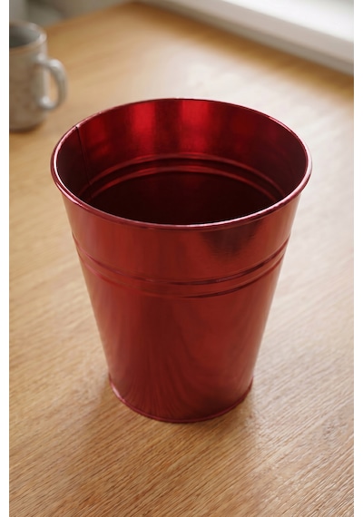 Konik Metal Saksı & Vazo - 25 Cm Dekoratif Çok Amaçlı Renkli Çiçeklik 25x23/15 Cm Kırmızı