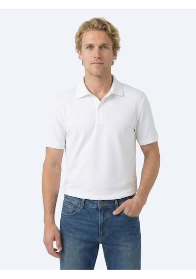 Kip Beyaz Düz Polo Yaka Pamuk Karışımlı T-shirt Beyaz