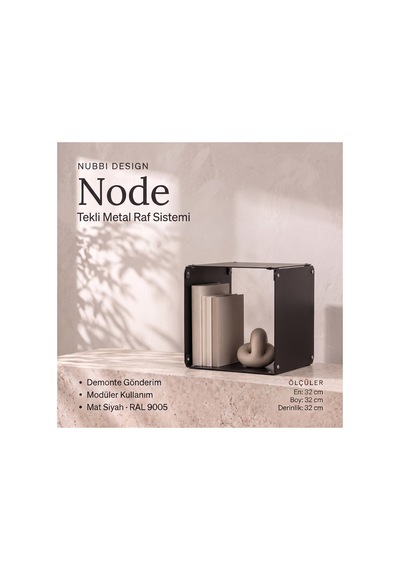 Node Metal Yan Sehpa Modüler Küp Tasarım Açık Raflı Tekli Modül 32x32x32 Cm Siyah - 940085810 Siyah