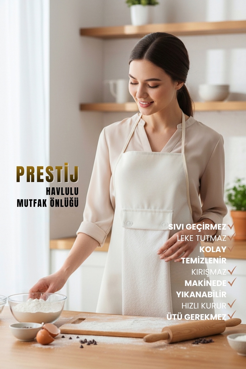 Prestij Sıvı Geçirmez Su Geçirmez Mutfak Önlüğü Krem