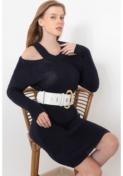 Aqe Fashion Kadın Lacivert Omuz Detaylı Elbise Lacivert