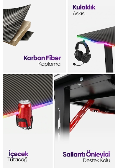 Ion 25mm RGB Aydınlatmalı Oyuncu Masası | Siyah Karbon Fiber Kaplama Ion 25mm RGB Aydınlatmalı Oyuncu Masası | Siyah Karbon Fiber Kaplama