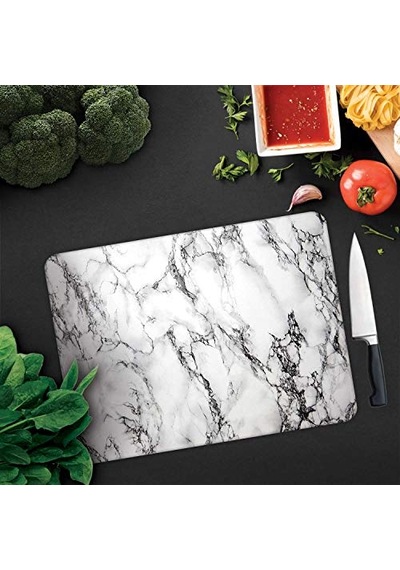 Mermer Görünümlü Cam Kesme Tahtası 30cm X 40cm Çok Renkli
