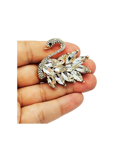 Şeffaf Kristal Taşlı Kuğu Broş Rose Gold Renk Zirkon Taşlı Gelin Yaka İğnesi Çok renkli