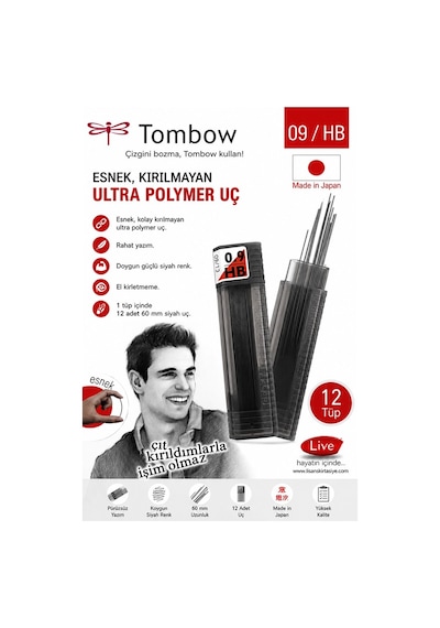Kaliteli Kalem Ucu 12 Li 0.9 Mm Hb 6 Paket Tombow Versatil Kalem Uç Mekanik Uçlu Otomatik Kurşun Kalem Ucu 60mm Yumuşak