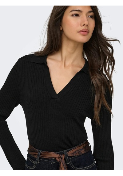 Only Onlkaya Ls Polo Knt Noos Kadın Polo Yaka Triko Kazak 15344841 Siyah