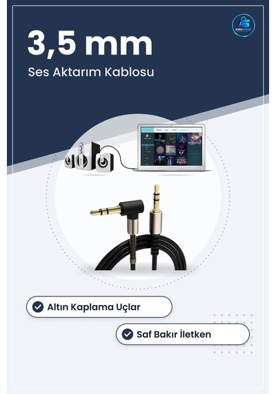 Aux Ses Aktarım Kablosu Jak Erkek L Tipi Telefon Araç İçi Hoparlö