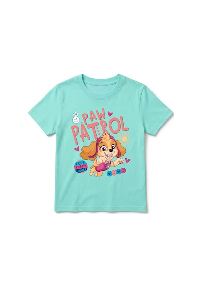 Urbantrendstore Paw Patrol Özel Tasarım Unisex Kız Çocuk Erkek Çocuk Bisiklet Yuvarlak Yaka Basic Kısa Kollu %100 Pamuk Tişört Mint