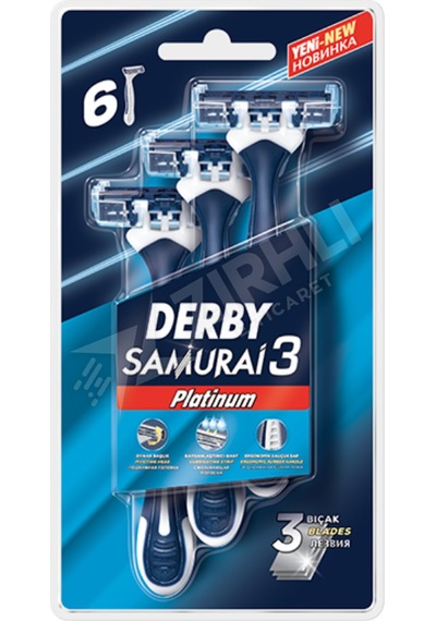 5 Adet Derby Samurai Platinum 3 Bıçaklı 6 Lı Poşet Blisterli
