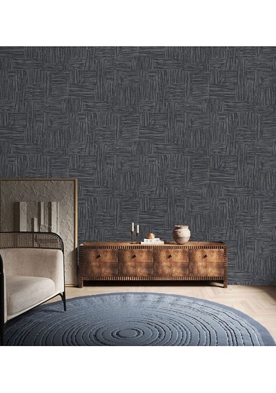 Adawall Muse Koleksiyonu- 25101-6 Antrasit Dokulu Silinebilir Nonwoven Vinil Duvar Kağıdı 1.06x15.6m - 16.5m² Siyah