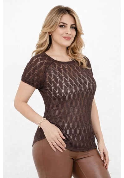 Kadın Triko Kısa Kol Bluz 12943 Bgl-st05309 Kahverengi