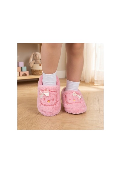 Modafocus Kız Çocuk Kedi Figürlü Peluş Panduf - Pembe Pembe