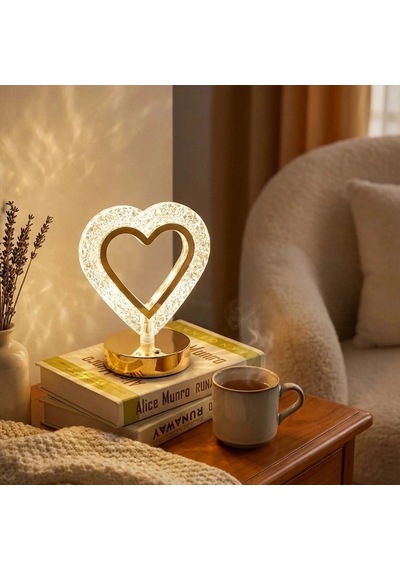 Kalp Şeklinde Kristal Led Masa Lambası Dokunmatik, 3 Renk Işık Modlu, Şarjlı Mini Dekoratif Gece Lambası Bx40 10 Parça Siyah