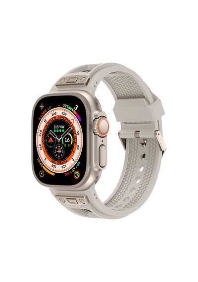 Watch Uyumlu Ultra 49mm Zore Krd-117 Hava Alabilen Delikli Metal Süslemeli Desenli Silikon Kordon-tit