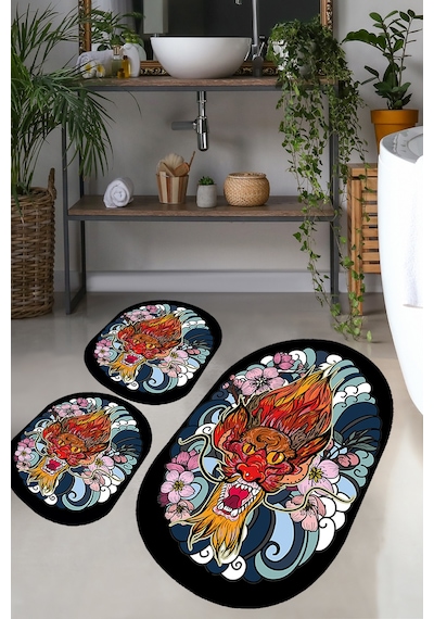 LAKINGO DJT 3 LU SET Banyo Halısı Banyo Paspası Çok Renkli