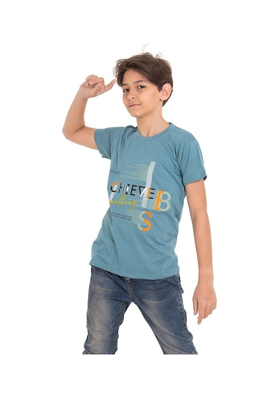 Açık Mavi Achive Baskılı Bisiklet Yaka 13-16 Yaş Tişört 2011-1 Açık Mavi