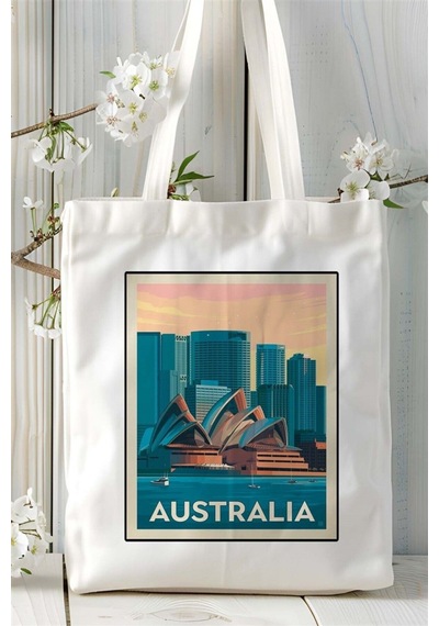 Art Hediye Australia Baskılı Bez Çanta Omuz Çantası Kişiye Özel Desen Çok Renkli