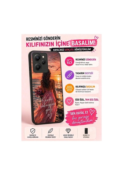 Redmi 13 Kişiye Özel Fotoğraflı Telefon Kılıfı Uv Baskılı Silikon Koruyucu Kılıf Siyah
