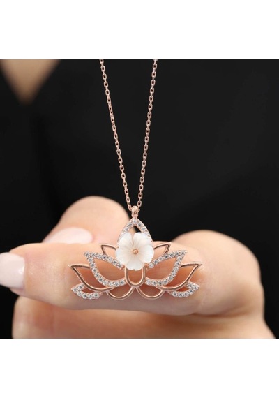 Işıltılı Lotus Manolya Çiçeği Rose Renk Flowers Gümüş Kolye