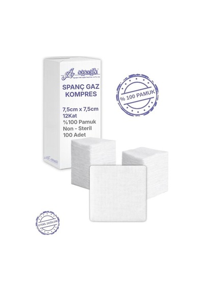 Ağaoğlu Spanç Gazlı Bez 7,5x7,5cm 12 Katlı 100 Adet