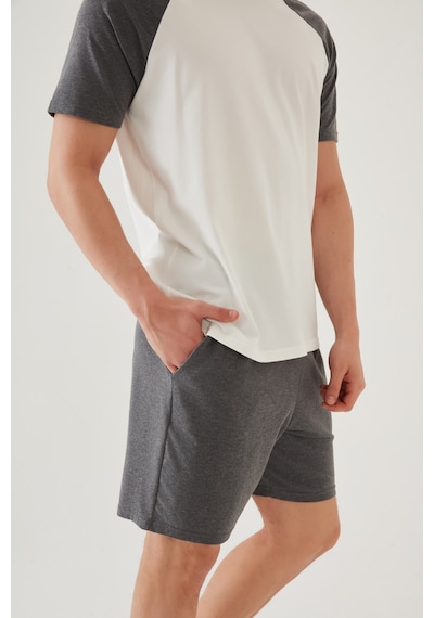 Erkek Pamuklu Cep Detaylı Reglan Kol Pijama Takımı Ke30319 Gri