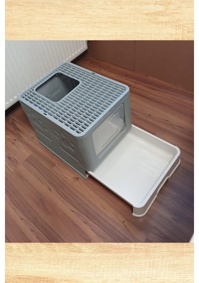 Büyük Boy Kırılmaz Kapalı Çekmeceli Kedi Tuvaleti Kedi Kumu Küreği Hediyeli Pet Bakım 38x38x49
