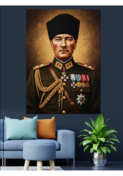 Karizma Tablo Atatürk Askeri Resmi Portresi Dekoratif Kanvas - Mdf Ahşap Tablo