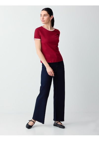 Jimmy Key Bordo %100 Pamuk Bisiklet Yaka Omuzu Detaylı Örme Bluz 6sw035556562