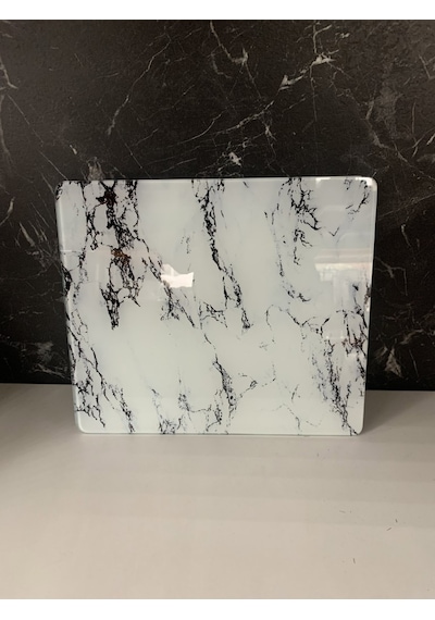 30x26cm - Beyaz Mermer, Cam Kesme Tahtası - Sunumluk Beyaz