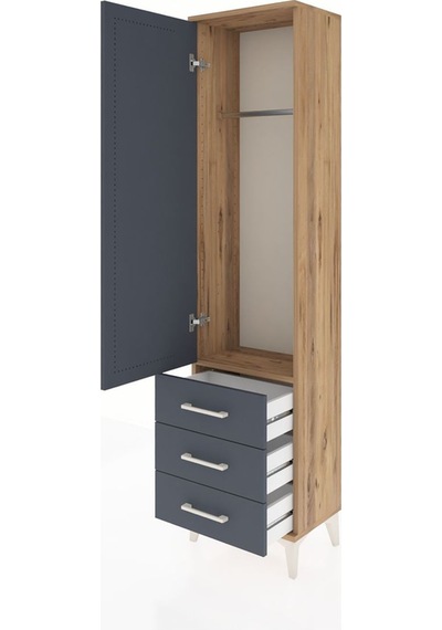 Arges Dolap Tek Raflı 3 Çekmeceli Tek Askılı 44x30x182 Çam-an... Çam
