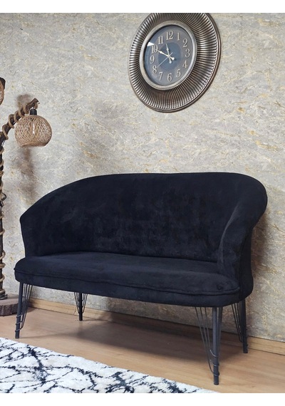 Zafir İkili Teddy Siyah Boyalı Telli Ayak Çay Seti Koltuk İkili Berjer , Balkon, Salon, Ofis Siyah