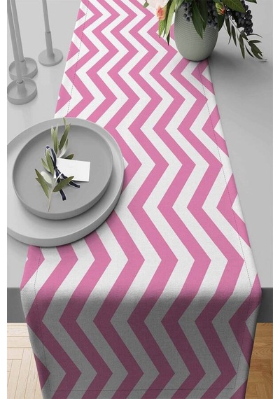 Pembe Zigzag Desenli Premium Masa Örtüsü Runner Rnr303n11