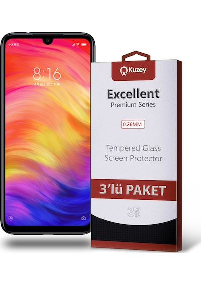 Xiaomi Redmi Note 7 ile Uyumlu Kırılmaz Cam Ekran Koruyucu Ekonomik 3'lü Paket