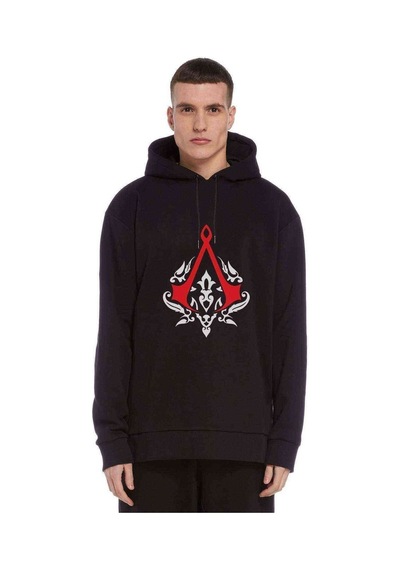 Assassin'S Creed Baskılı Siyah Erkek Örme Kapşonlu Sweatshirt (534812810)