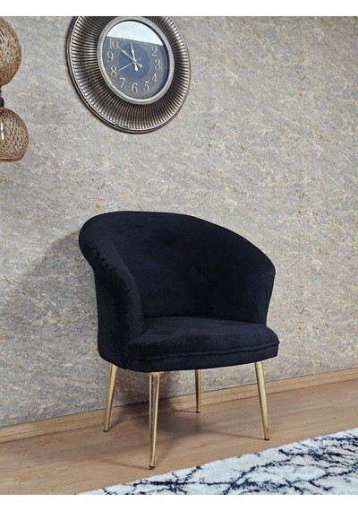 Zafir Tekli Teddy Gold Kaplama Sivriltme Ayak Çay Seti Koltuk Tekli Berjer , Balkon, Salon, Ofis Siyah