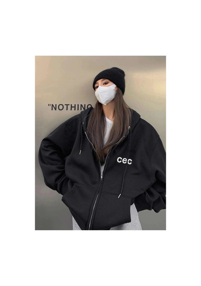Tarzsokak Unisex Siyah Cec Baskılı Oversize Kapüşonlu Hırka