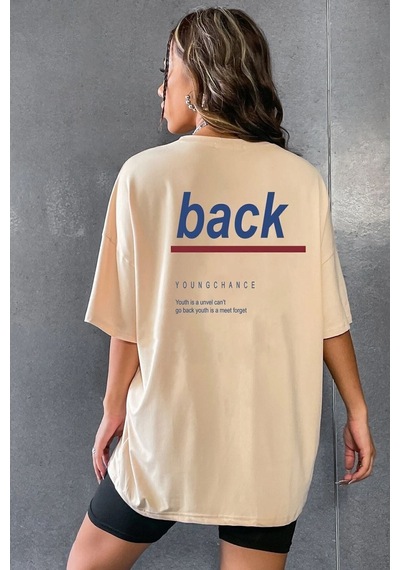 Uyguntarz Unisex Back Baskılı Tasarım T-shirt Bej