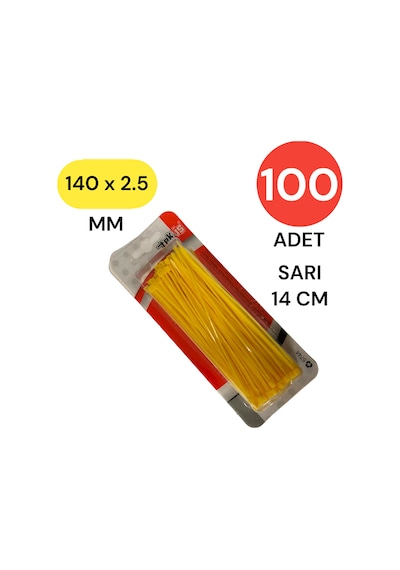 Tek-iş Plastik Kablo Bağı Klipsi Cırt Kelepçe 140 Mm X 2.5 Mm Sarı 100 Adet