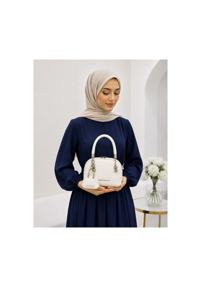 Just Polo İthal Özel Tasarım Aksesuarlı Kadın Çapraz Çanta - Modern Ve Zarif Beyaz 63343624