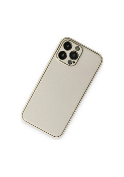 Apple Uyumlu iPhone 13 Pro Kılıf Coco Deri Silikon Kapak Beyaz,