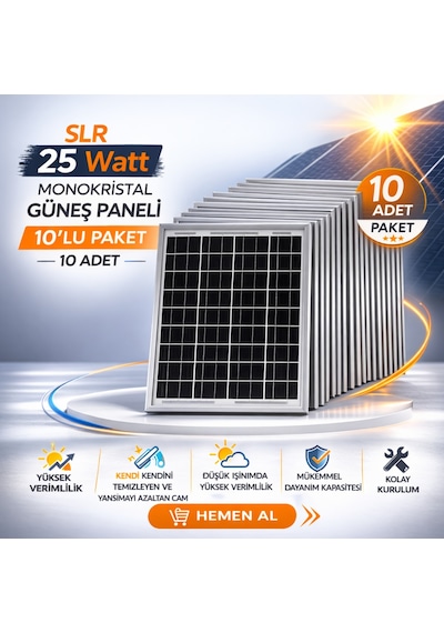 Slr 25 Watt Monokristal Güneş Paneli 10 Lu Paket