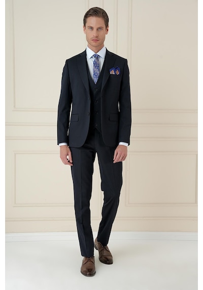 Efor Slim Fit Çift Yırtmaç Düz Lacivert Klasik Takım Elbise Tk 913 Lacivert