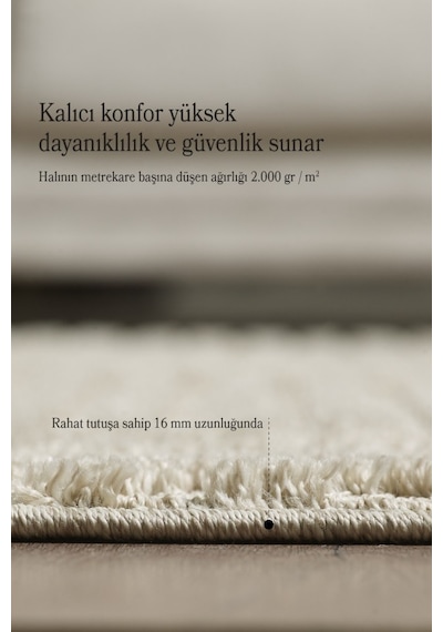 Yumuşak Peluş Tüylü İskandinav Desenli Kabarık Bukleli Bej Renkli Halı Bej