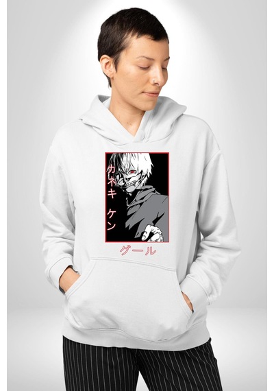 Kaneki Ken Kuma Japon Anime Şeytan Kadın Erkek Beyaz Kapüşonlu Sweatshirt Hoodie Beyaz