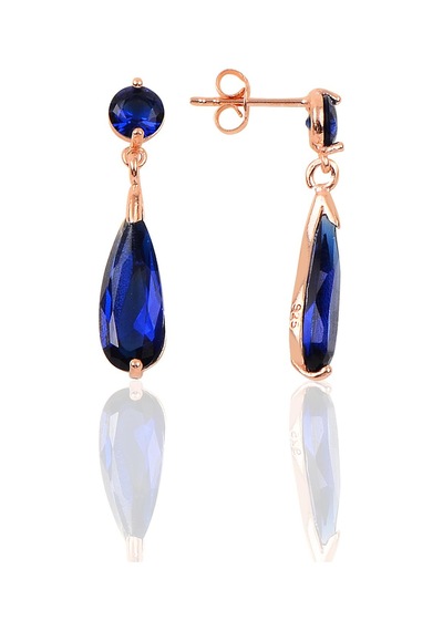 Gümüş Rose Safir Taşlı Damla Modeli Küpe N11.48221