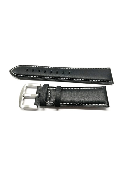 Fado&her Saate Uyumlu Hakiki Siyah Beyaz Dikişli Deri Saat Kordonu 22 Mm 44 Siyah