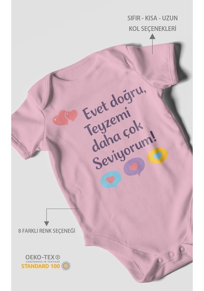 Morivokids Evet Doğru, Teyzemi Daha Çok Seviyorum Kısa Kollu Bebek Body %100 Pamuk Koyu Pembe