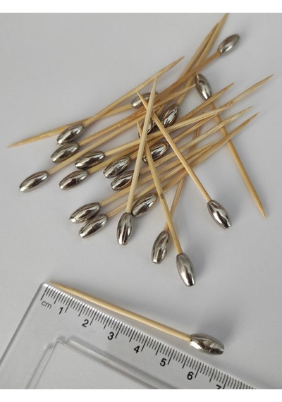100 Adet Dekoratif Gümüş Oval Arpa Boncuklu Pasta Kürdanı 6,5 Cm - Inci 6x12 Mm