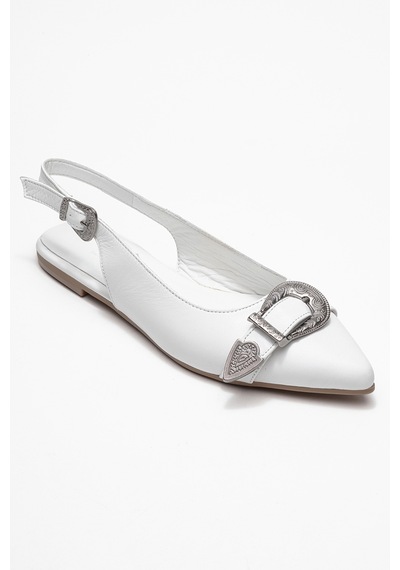 Luvishoes Luvi Shoes Dorothy Beyaz Hakiki Deri Tokalı Sivri Burunlu Kadın Sandalet Beyaz