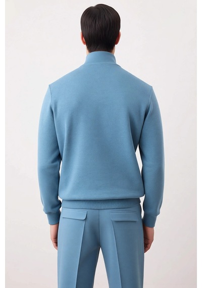 Benerly Erkek Dik Yaka Fermuarlı Standart Kol Regular Kalıp Sweatshirt Fo Açık Mavi